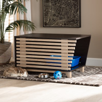 Baxton Studio SECHC150130WI-Modi Wenge/Hana Oak-Cat House Eckhart Modern and Contemporary Two-Tone Dark Brown and Oak Finished Wood Cat Litter Box Cover House/